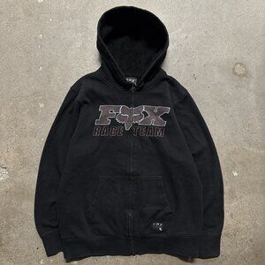 Fox Racing Hoodie Mens Black Full Zip Sweatshirt Size L Fox Head Logo Motocross